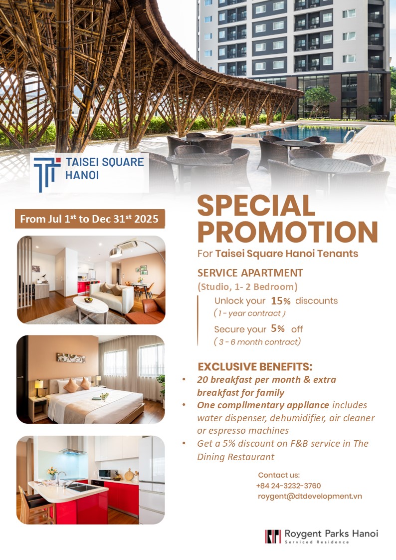 Serviced apartment promotion applied to guests of Taisei Square Hanoi