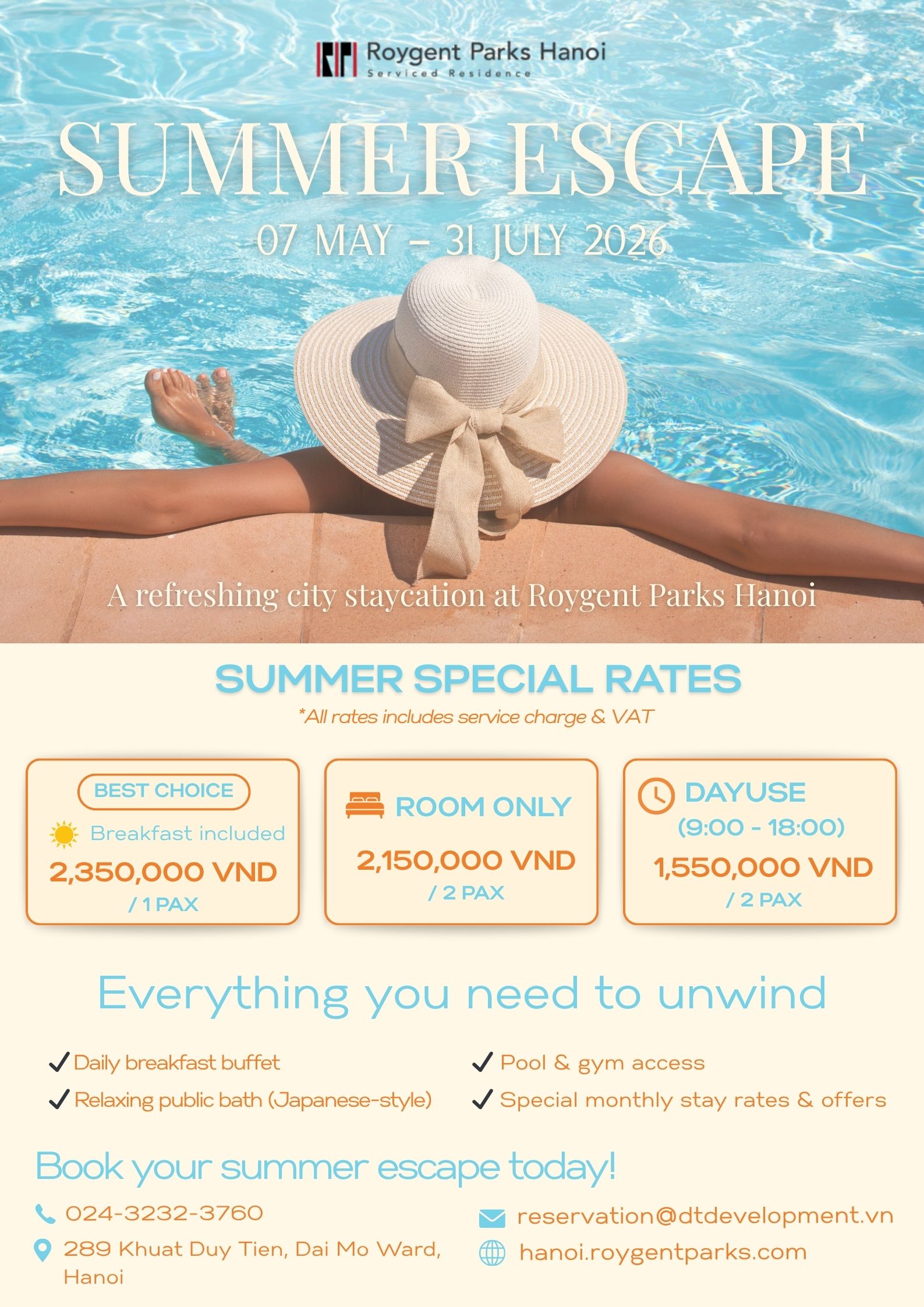 🌞 Summer Escape 2026 tại Roygent Parks Hanoi: Kỳ nghỉ hè thư giãn ngay giữa Hà Nội